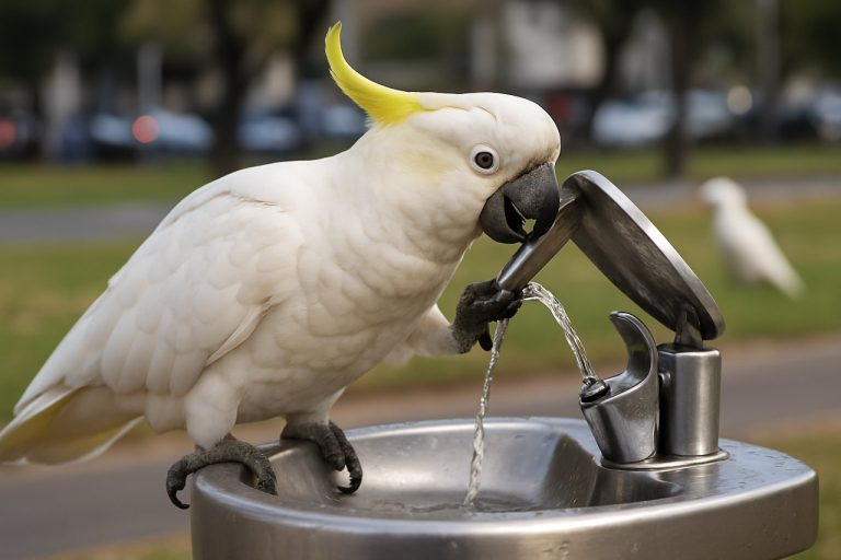 Kreativa Kakaduor överlistade Sydney för en fräsch dryck: Fantastiska urbana fågebeteenden fångade på kamera